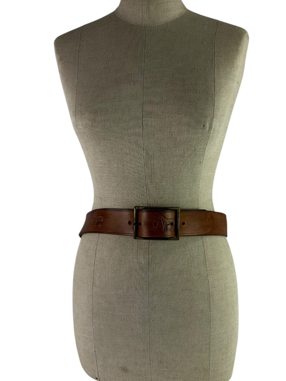 Vintage Brown Leather Horse Embossed Western Cowboy Unisex Belt Size 36